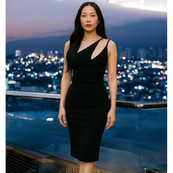Chloe Kristyn One Shoulder Little Black Dress L NWT $398 Cocktail Party - Picture 1 of 13